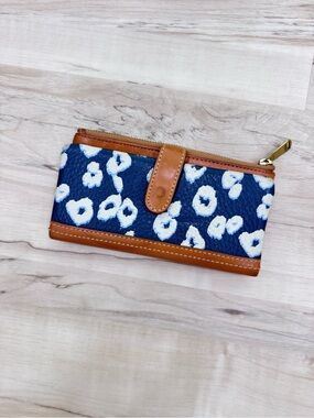 Fossil Leopard Animal Print Multi Card Holder Wallet leather blue tan